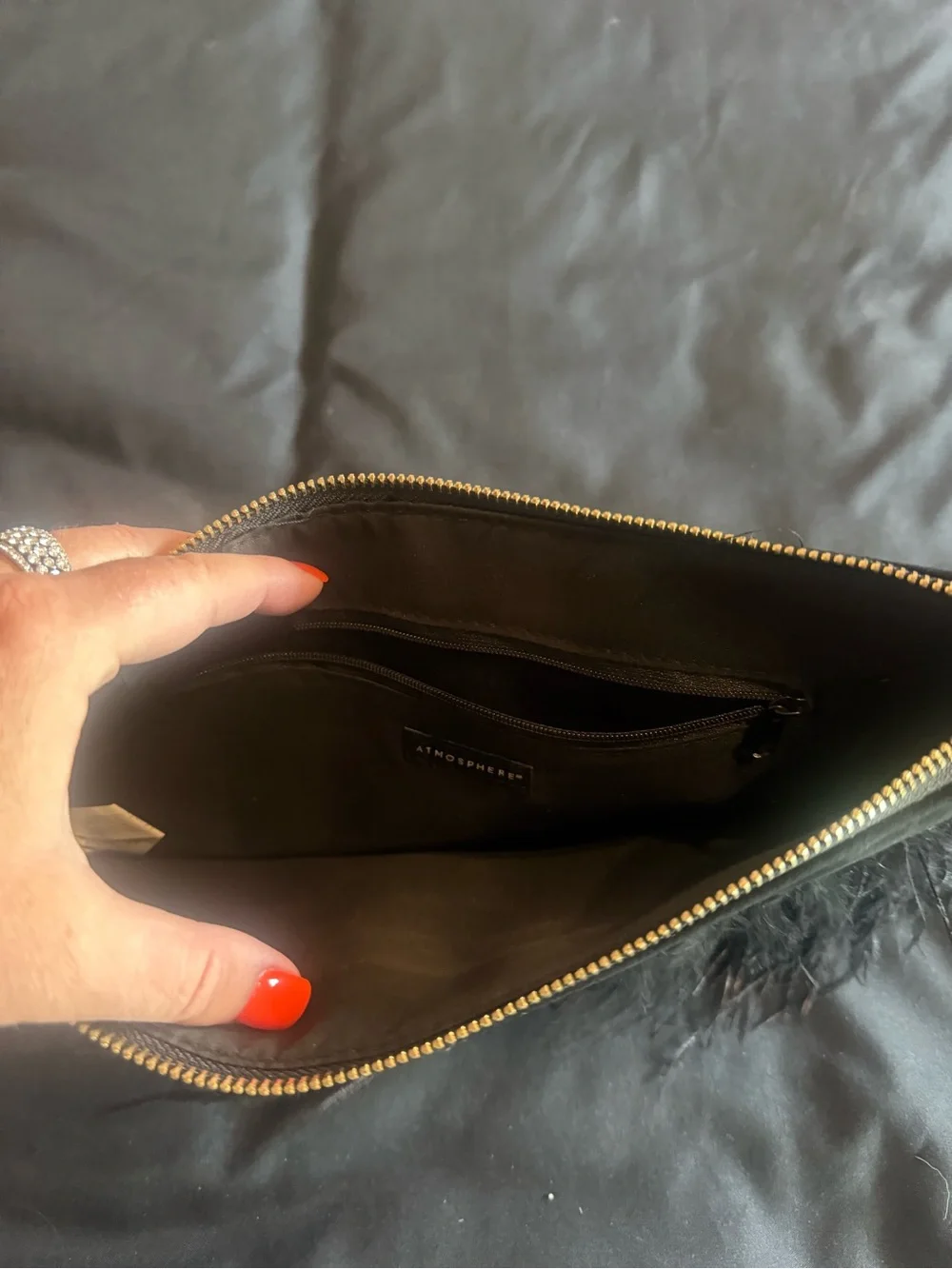 Black Feather Trim Wristlet Clutch